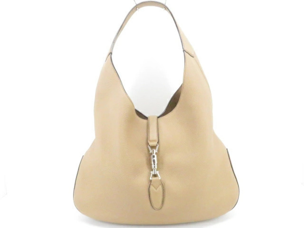 Gucci Hobo Bag Calfskin Embossed Beige Cream